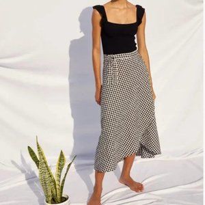Aritzia Wilfred Eleta gingham linen wrap skirt